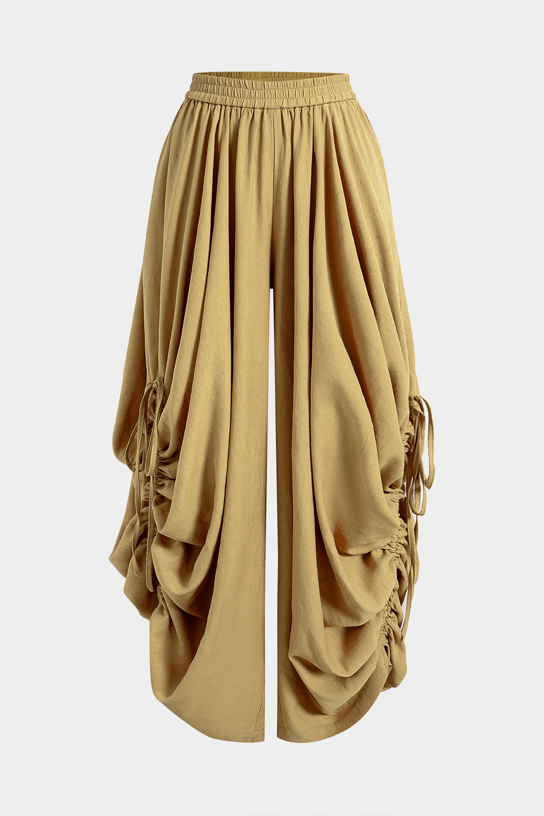 Linen Tie-Up Ruched Shirred Waistband Pants