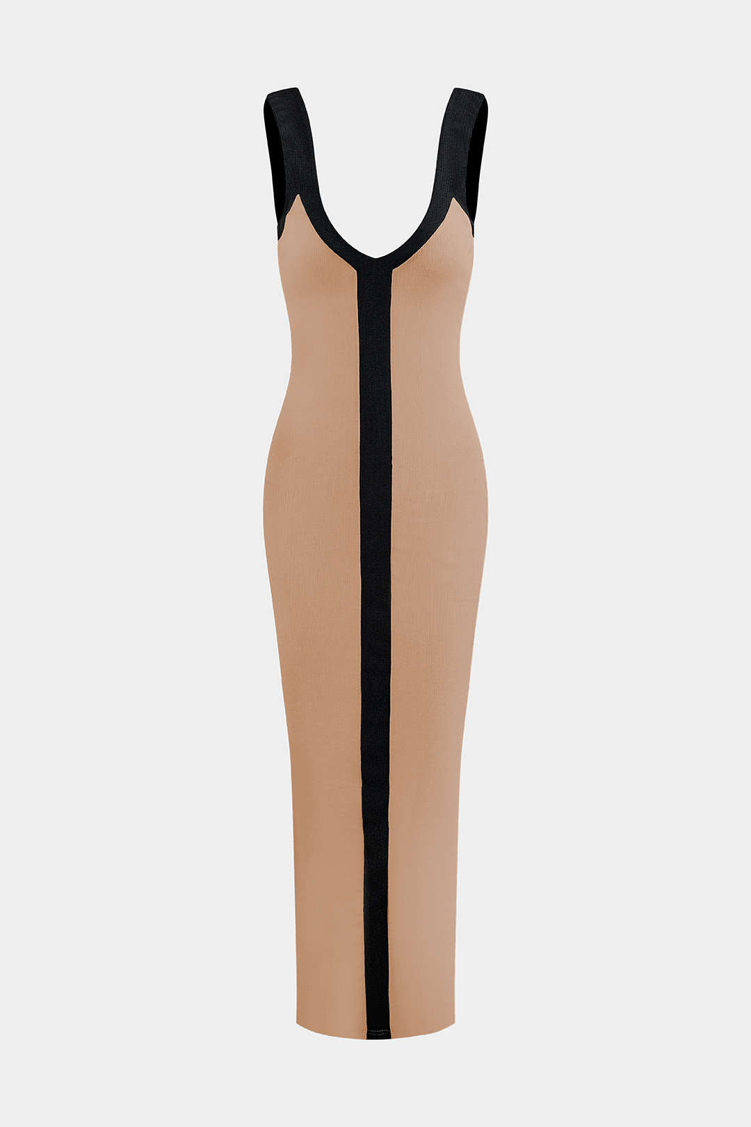 Colorblock V-neck Ribbed Split Maxi Dress
