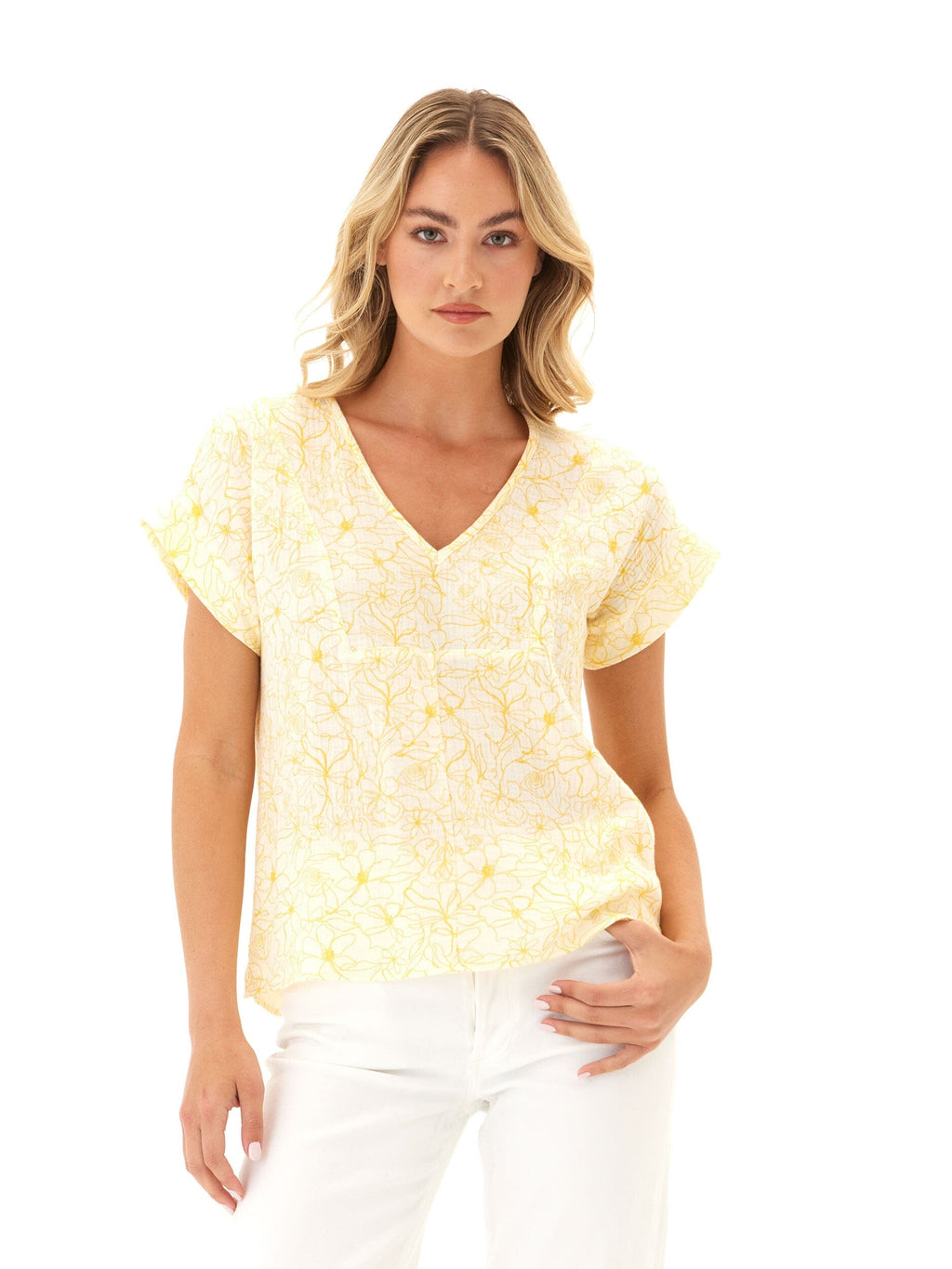 Honora Gauze V-Neck Top