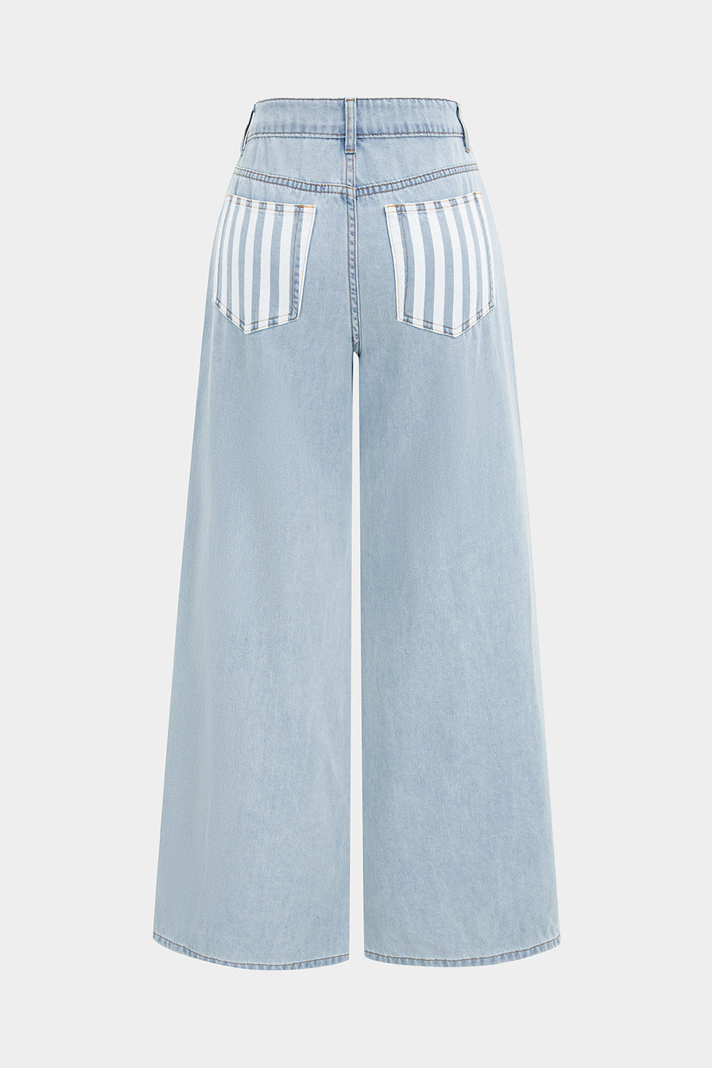 Denim Patchwork Stripes Print Asymmetrical Frayed Wide Leg Jeans