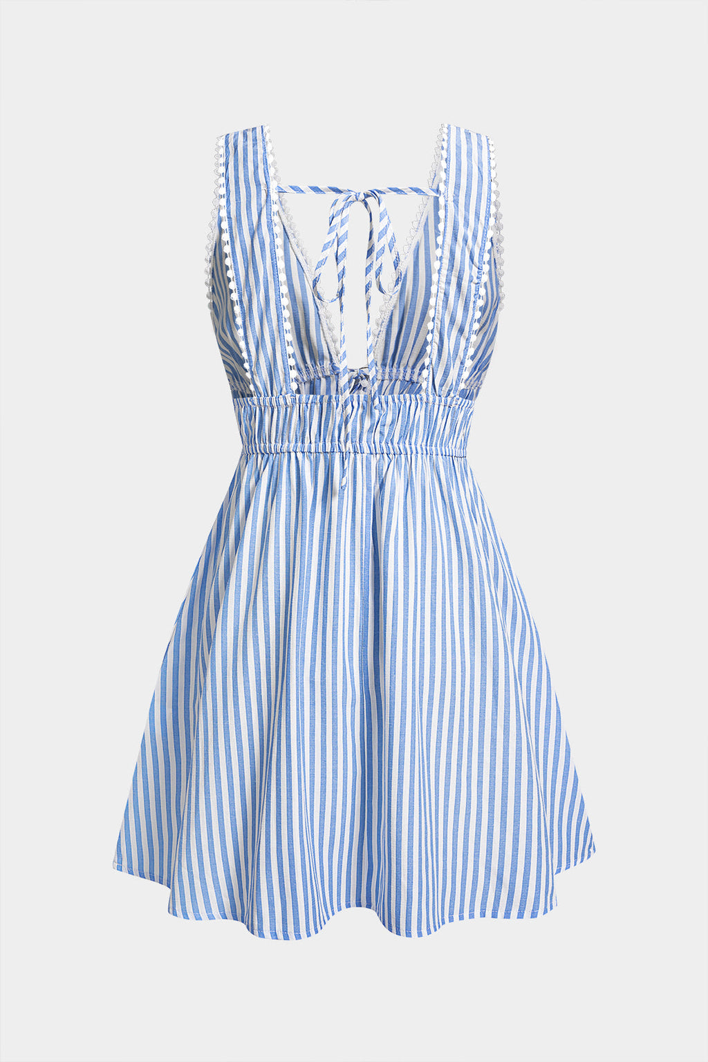 Stripe Print V-Neck Tie-Up Backless Sleeveless Mini Dress